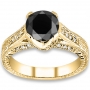 14k Yellow Gold A Black, Accent I-J Color, VS - SI Clarity Diamonds Engagement Ring